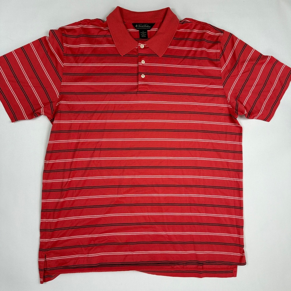 Brooks Brothers Mens XL Red Striped Mercerized Cotton Short Sleeve Polo Shirt